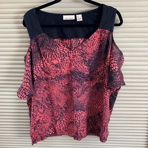 DKNY Pink/Black Snakeskin Cold Shoulder Top